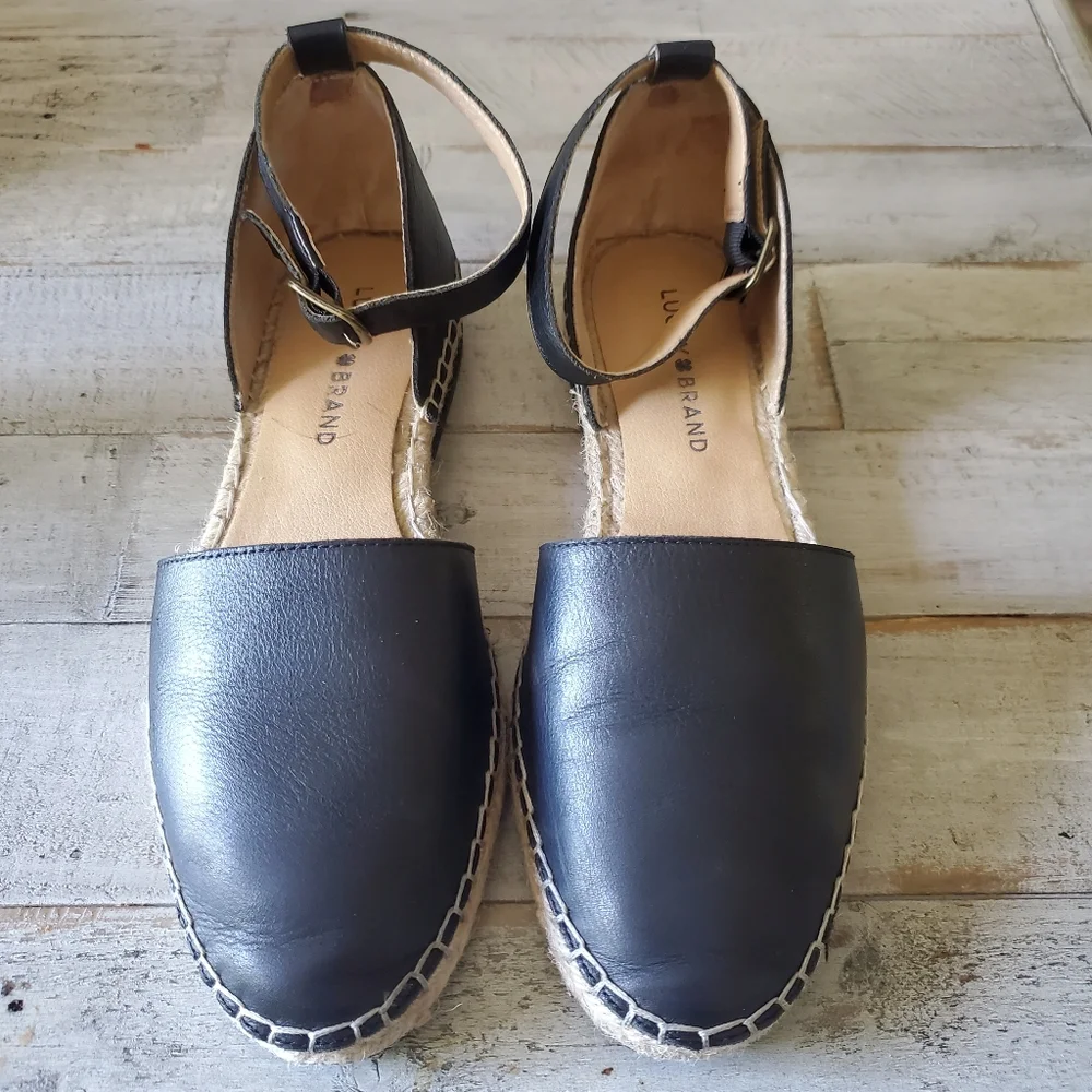 Lucky Brand Black Espadrille Ankle-Strap Flats